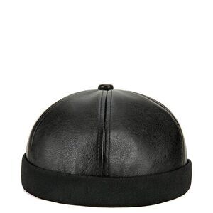 2886 Unisex Faux Leather Docker Cap Brimless Leon Hat Skull Cap Beanie